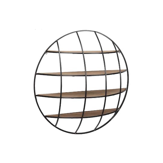 36" Light Brown Iron Round Wall Shelf Unit